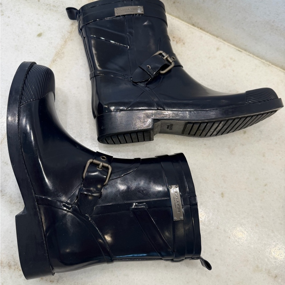 Coach Black Waterproof Rubber Buckle Rain Boots - Picture 8 of 12